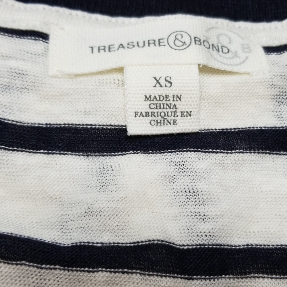 Navy Striped Treasure & Bond U-Neck Linen T BNWT! - Picture 6 of 8